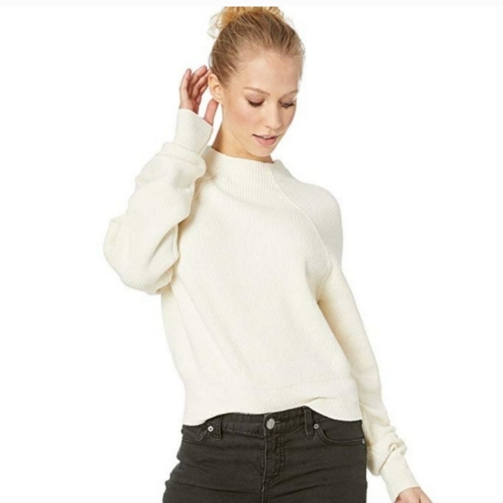 Free People Sweater Too Good Cream Ribbed Crop